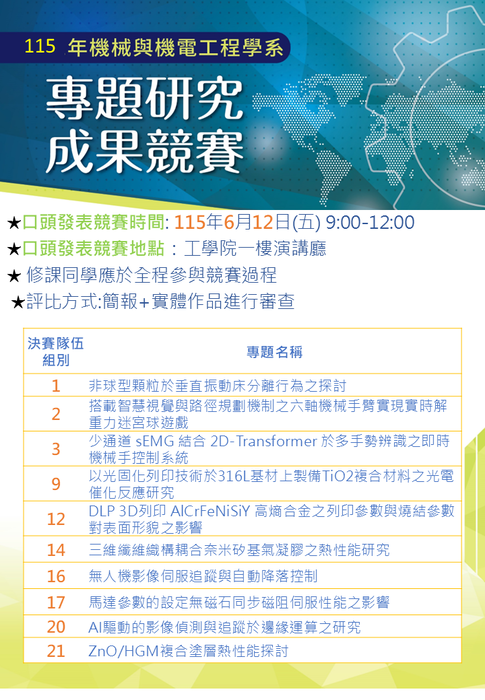 115年機械與機電工程學系專題研究成果競賽-口頭報告組別圖片